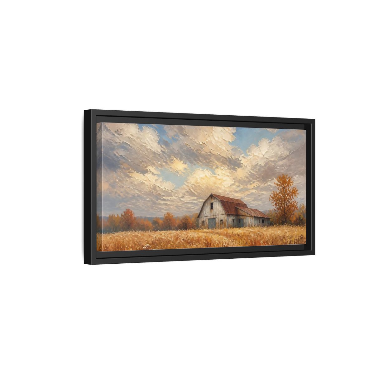 Side Mockup 8. Nature Rustic Barn Autumn Barn Landscape shown as stretched canvas wall art
