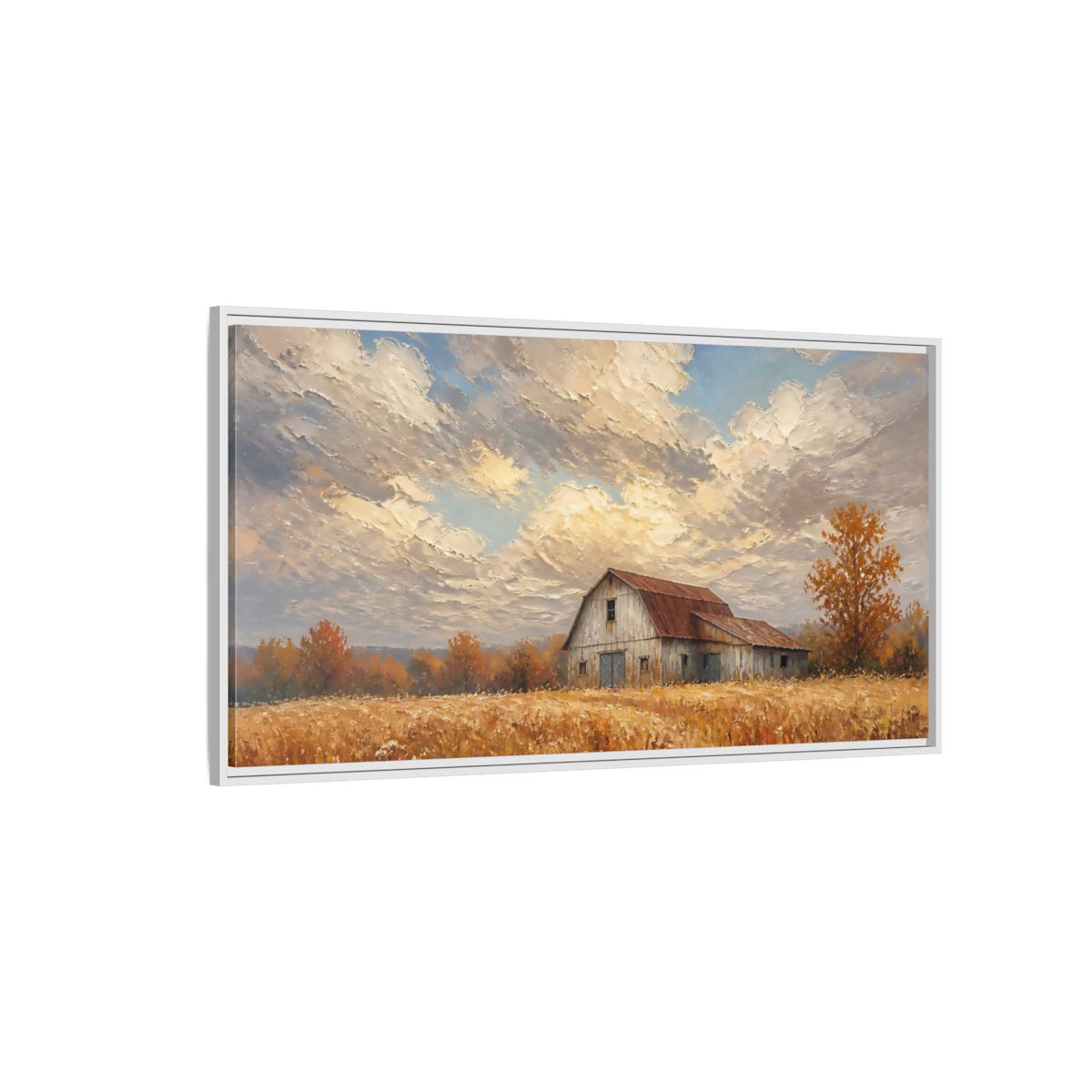 Side Mockup 3. Nature Rustic Barn Autumn Barn Landscape shown as stretched canvas wall art