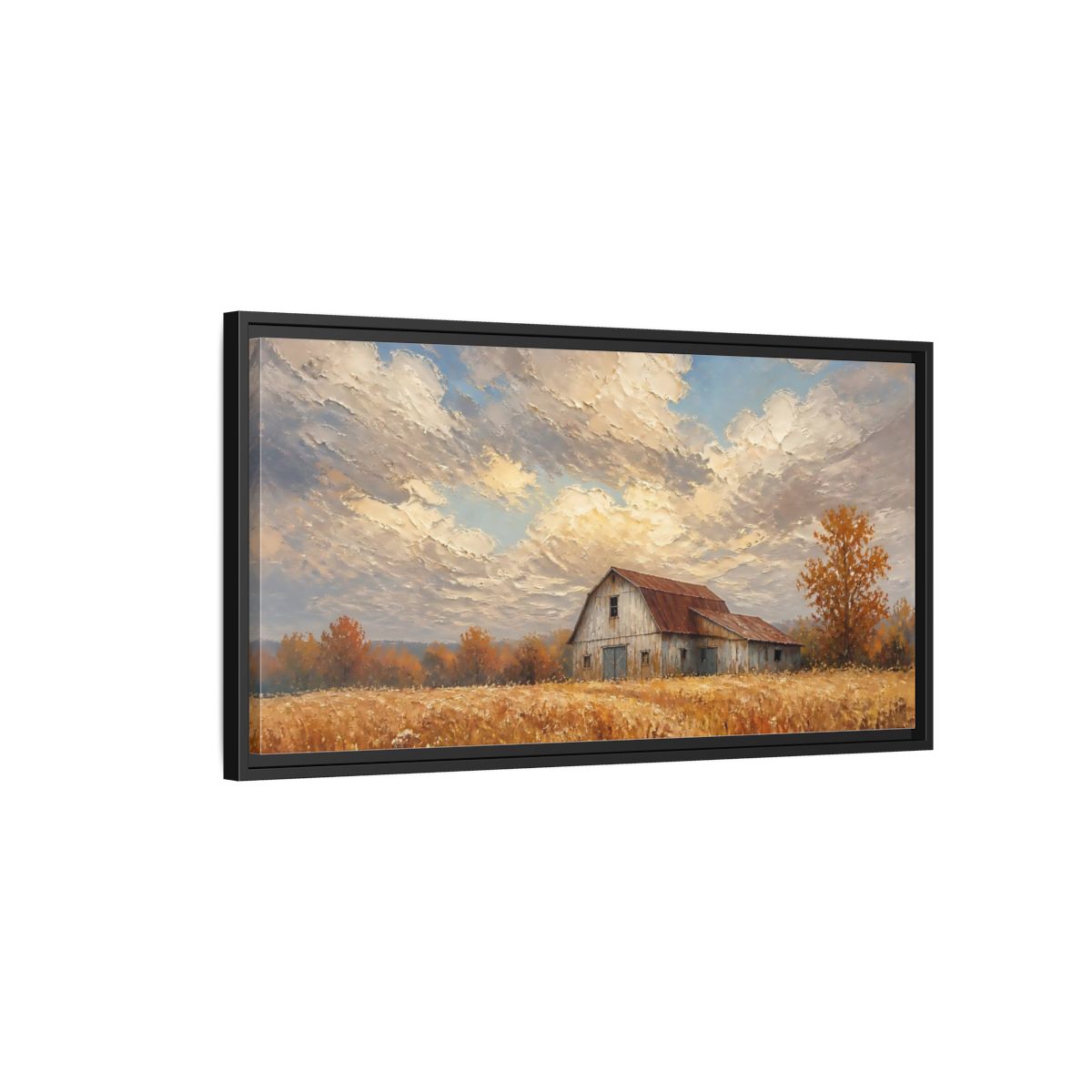 Side Mockup 2. Nature Rustic Barn Autumn Barn Landscape shown as stretched canvas wall art
