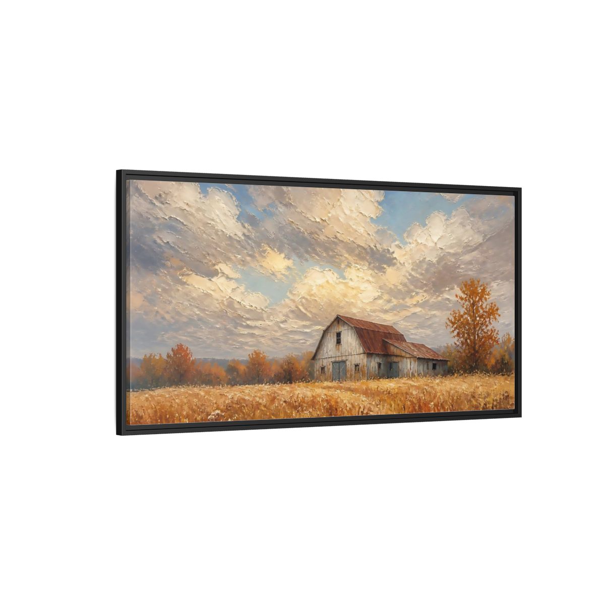 Side Mockup 5. Nature Rustic Barn Autumn Barn Landscape shown as stretched canvas wall art