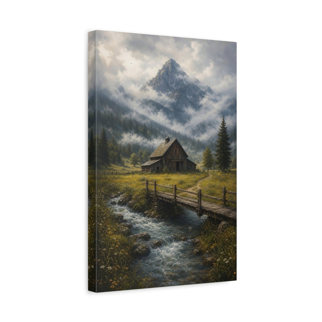 Side Mockup 4. Nature Rustic Barn Misty Mountain Barn shown as stretched canvas wall art