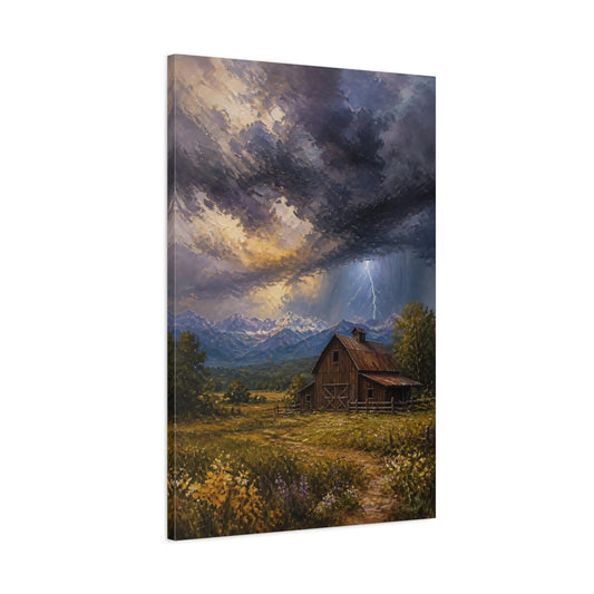 Main Mockup. Nature Rustic Barn Rustic Storm shown as stretched canvas wall art