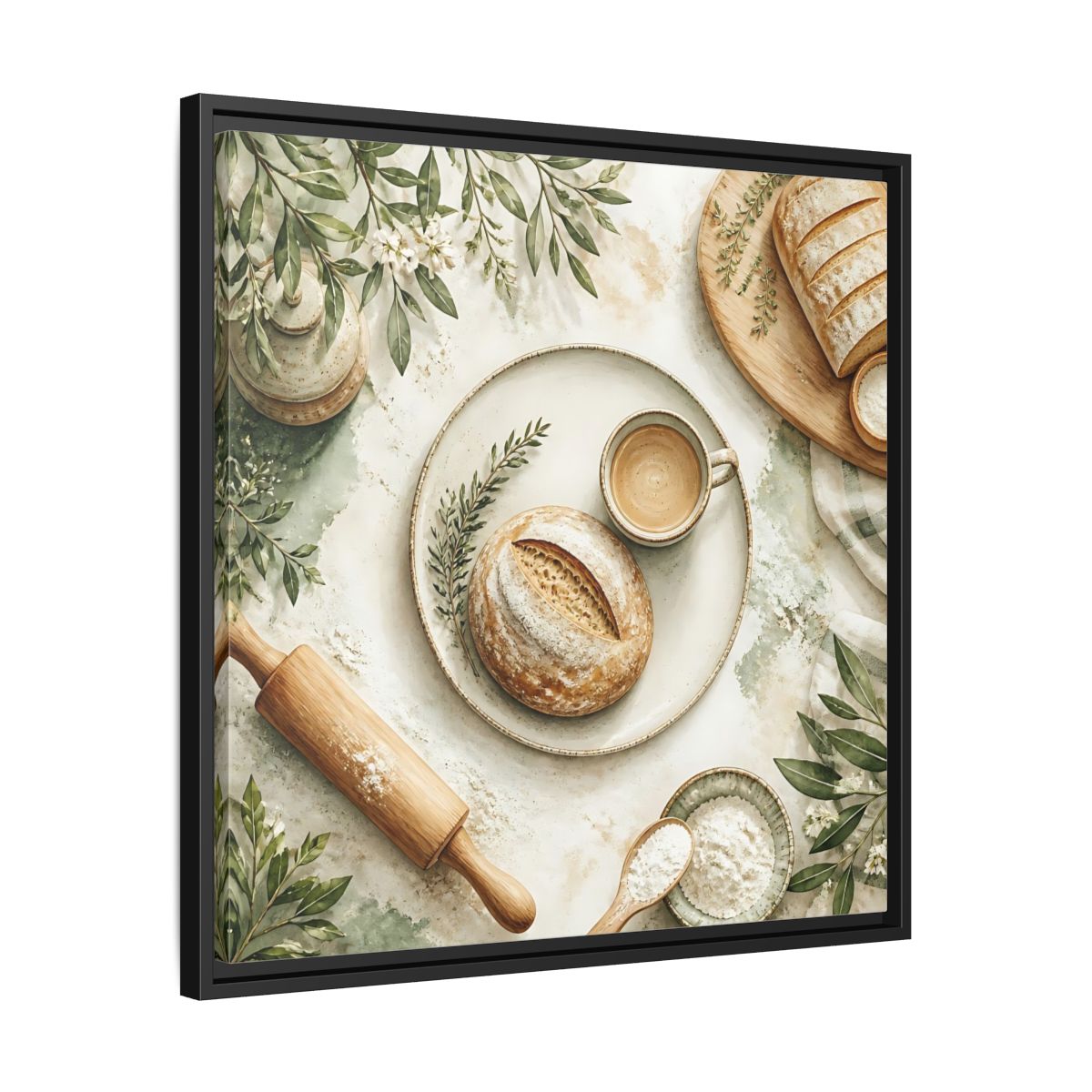 Side Mockup 31. Nature Rustic Bread Green And Brown shown as stretched canvas wall art