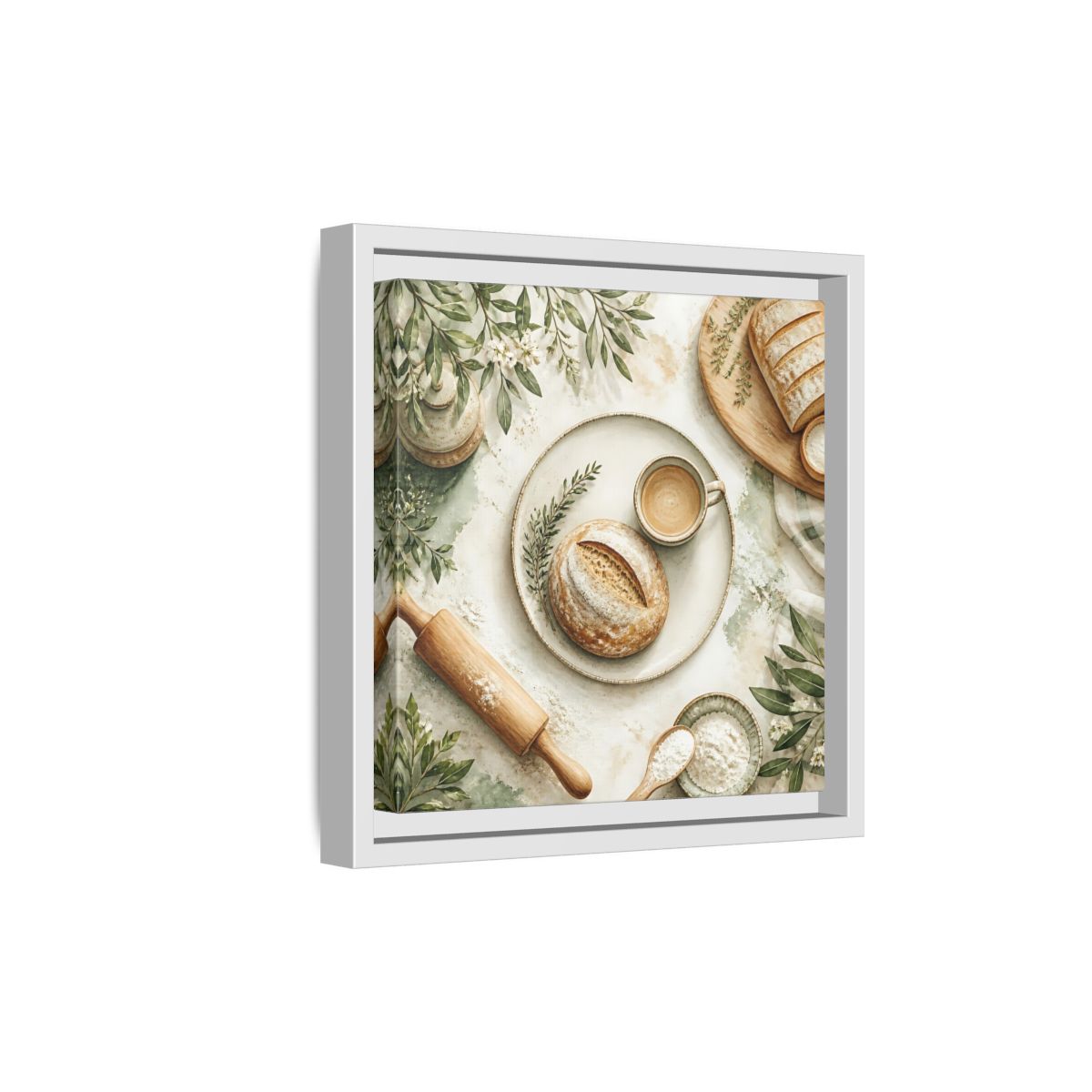 Side Mockup 19. Nature Rustic Bread Green And Brown shown as stretched canvas wall art