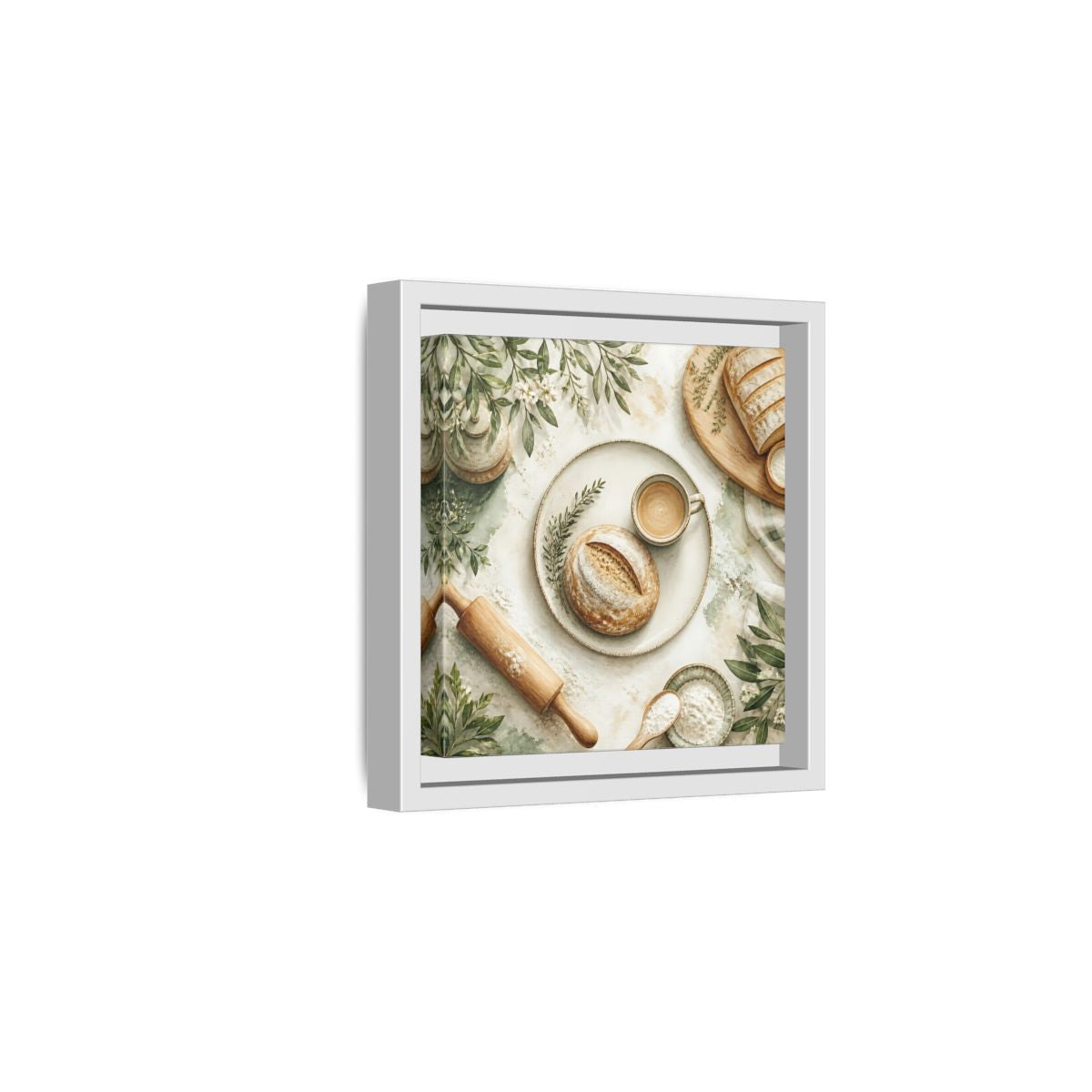 Side Mockup 1. Nature Rustic Bread Green And Brown shown as stretched canvas wall art