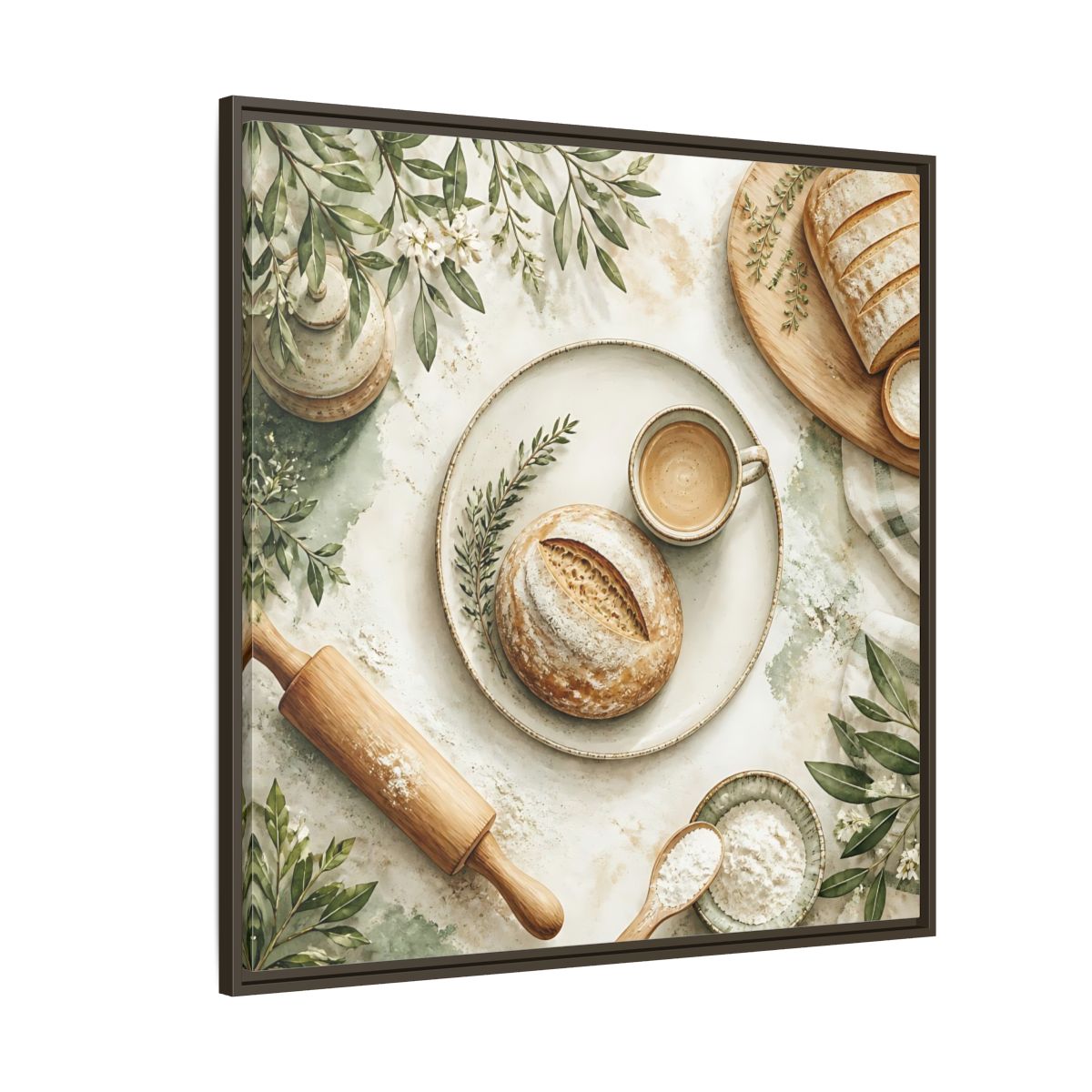 Side Mockup 5. Nature Rustic Bread Green And Brown shown as stretched canvas wall art