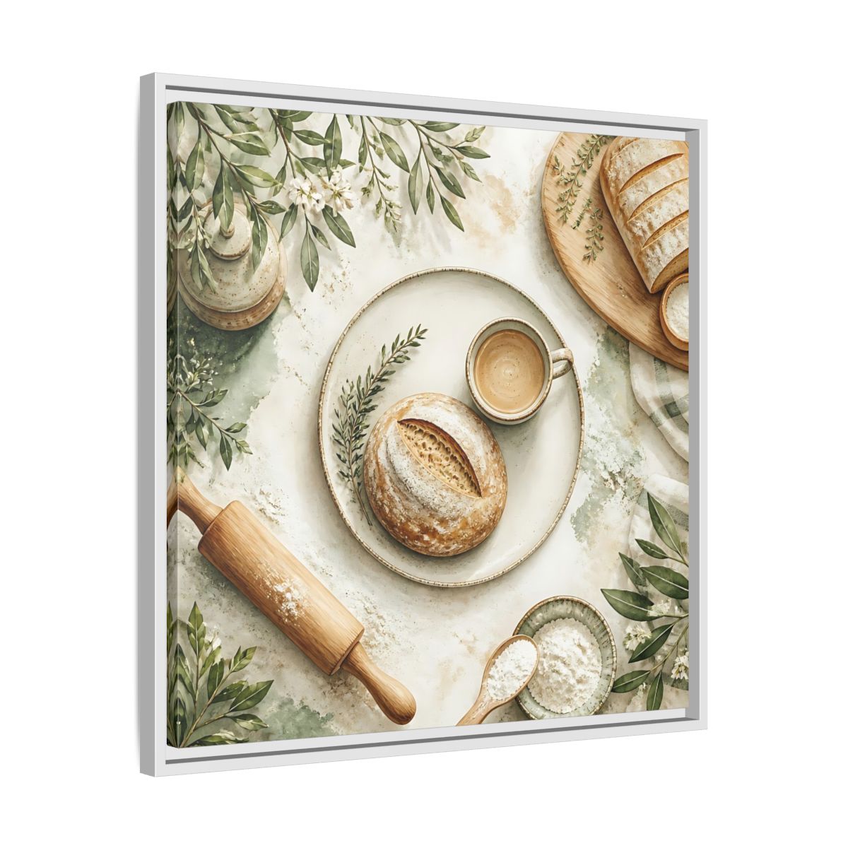 Side Mockup 26. Nature Rustic Bread Green And Brown shown as stretched canvas wall art