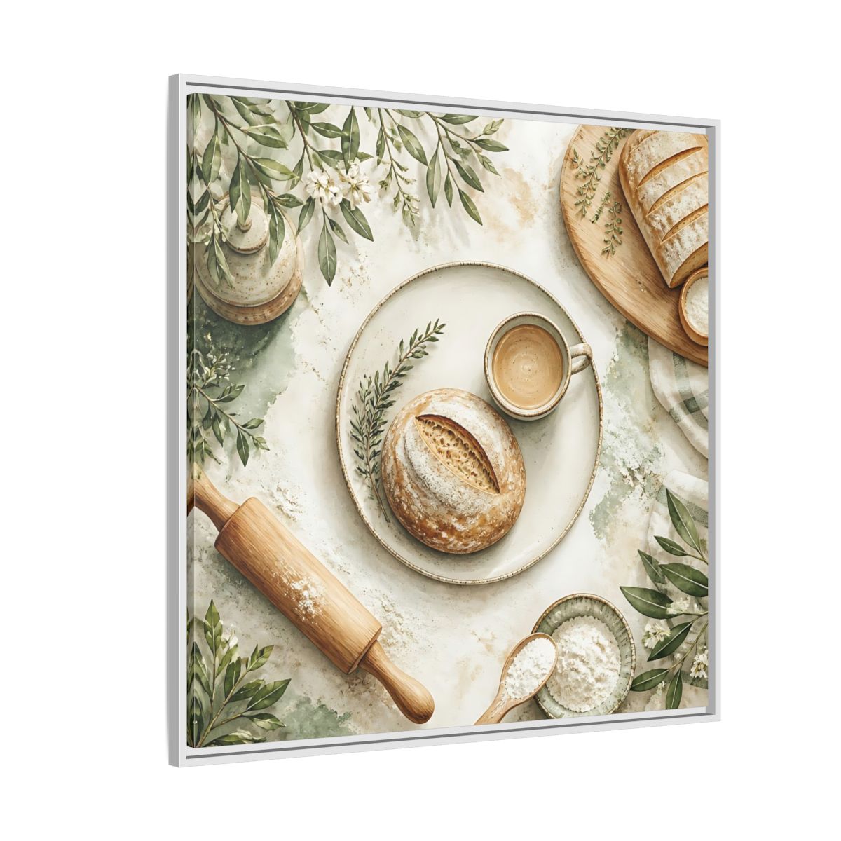Side Mockup 4. Nature Rustic Bread Green And Brown shown as stretched canvas wall art