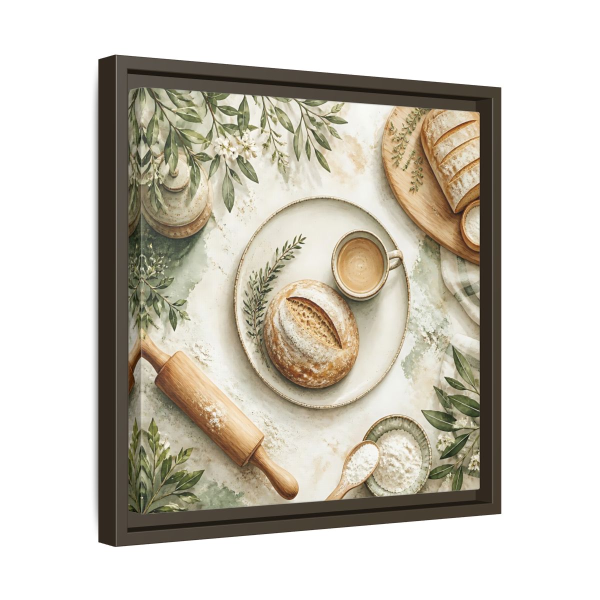 Side Mockup 29. Nature Rustic Bread Green And Brown shown as stretched canvas wall art