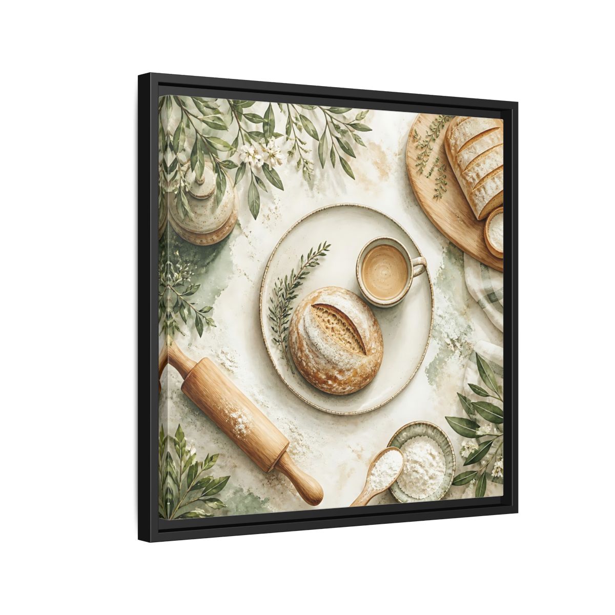 Side Mockup 12. Nature Rustic Bread Green And Brown shown as stretched canvas wall art