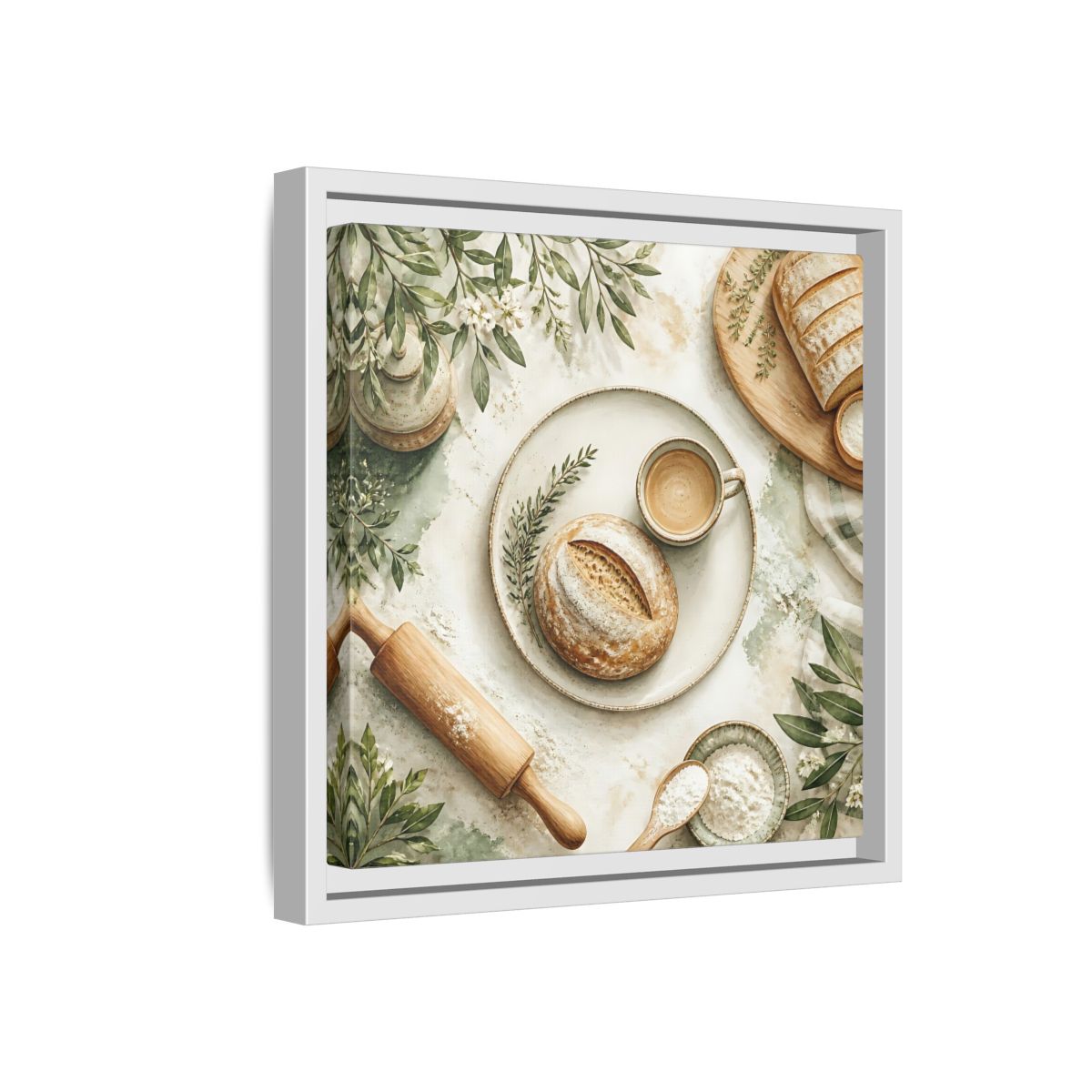Side Mockup 16. Nature Rustic Bread Green And Brown shown as stretched canvas wall art