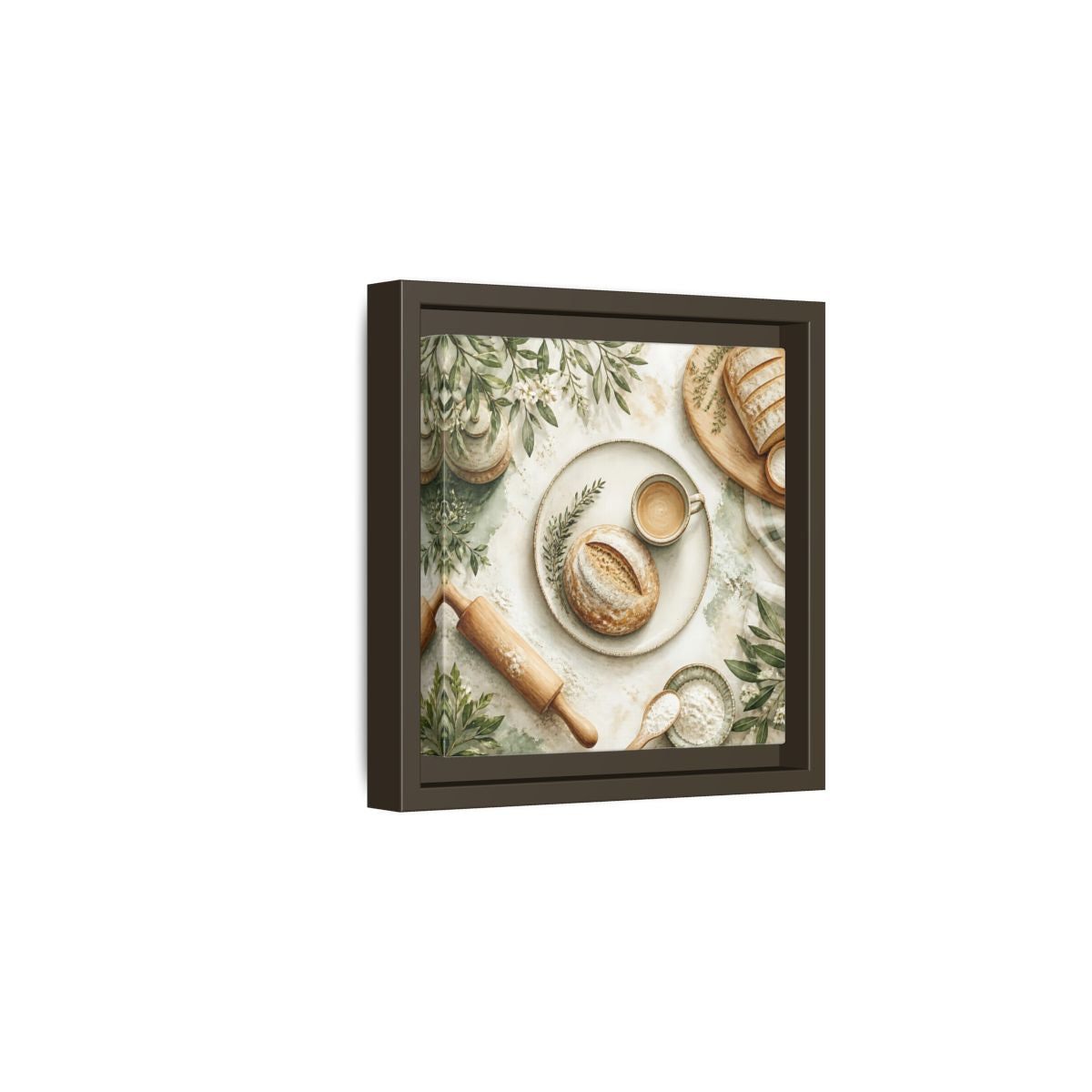 Side Mockup 2. Nature Rustic Bread Green And Brown shown as stretched canvas wall art