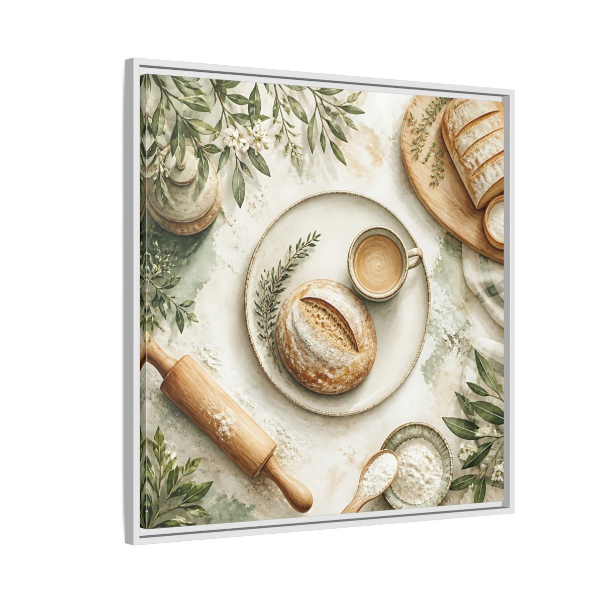 Side Mockup 7. Nature Rustic Bread Green And Brown shown as stretched canvas wall art
