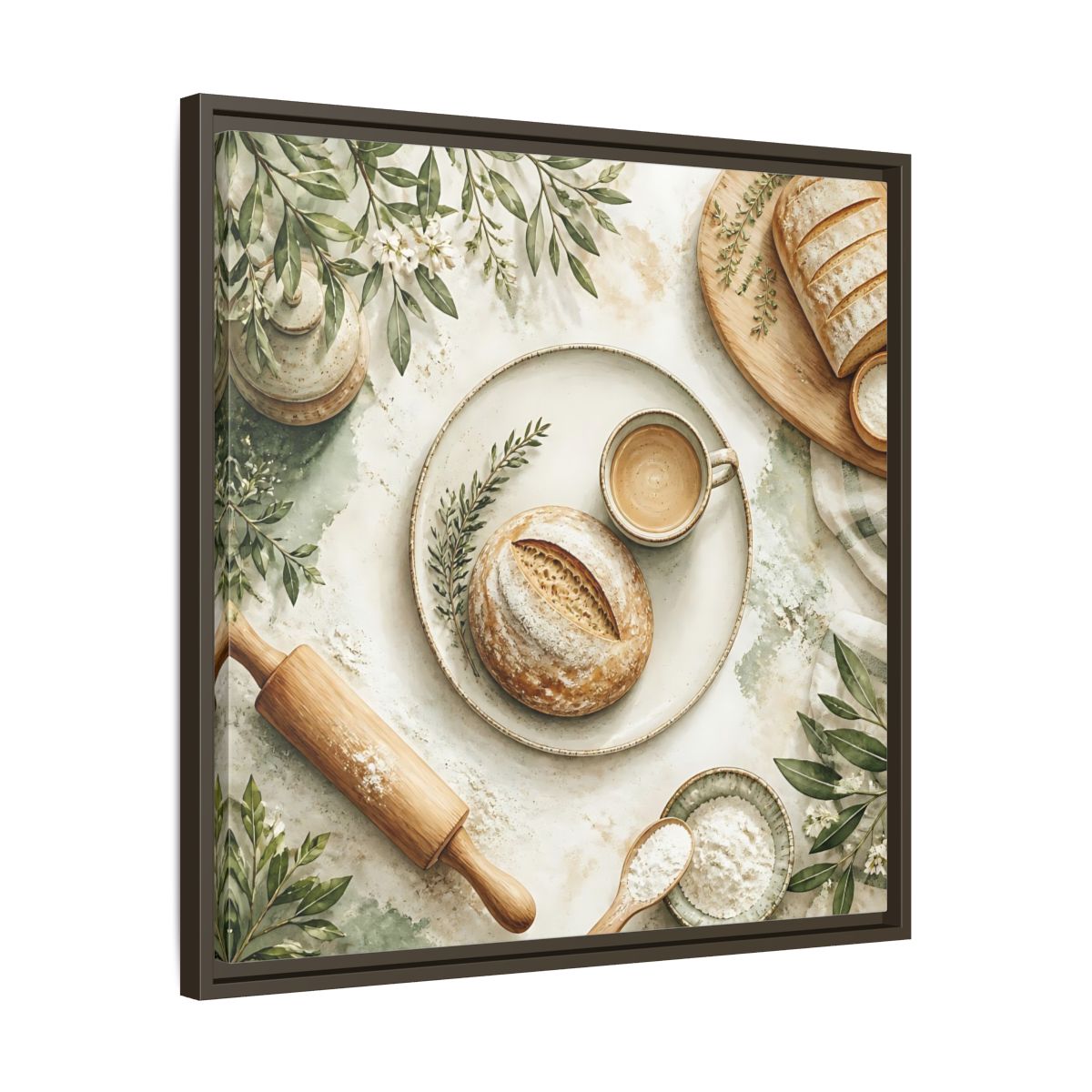 Side Mockup 27. Nature Rustic Bread Green And Brown shown as stretched canvas wall art