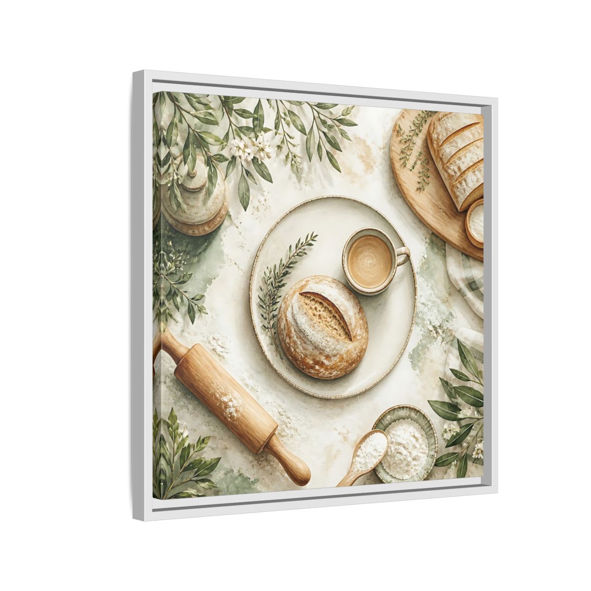 Side Mockup 10. Nature Rustic Bread Green And Brown shown as stretched canvas wall art