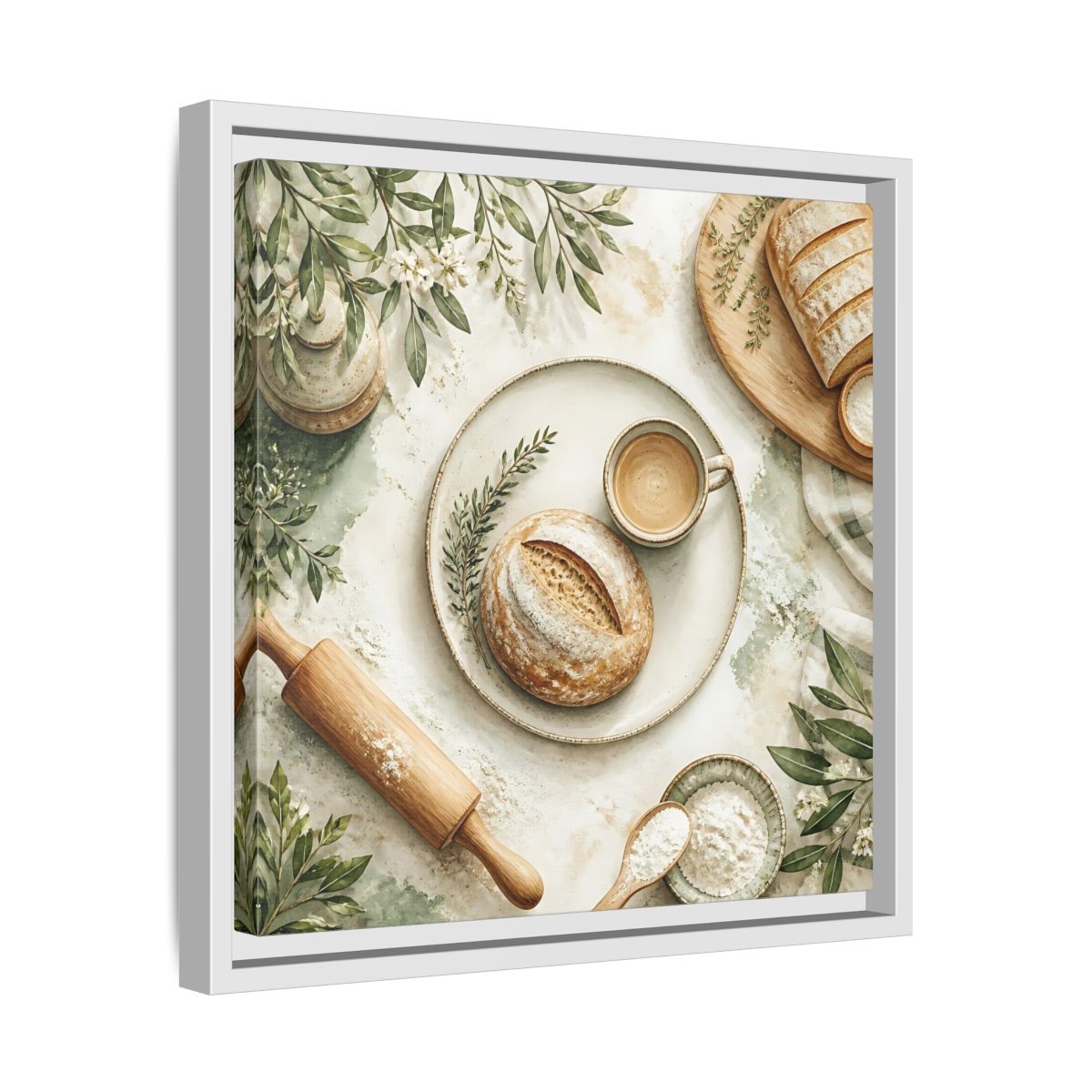 Side Mockup 28. Nature Rustic Bread Green And Brown shown as stretched canvas wall art