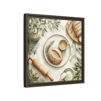 Side Mockup 14. Nature Rustic Bread Green And Brown shown as stretched canvas wall art