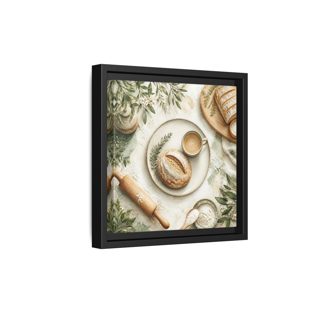 Side Mockup 21. Nature Rustic Bread Green And Brown shown as stretched canvas wall art