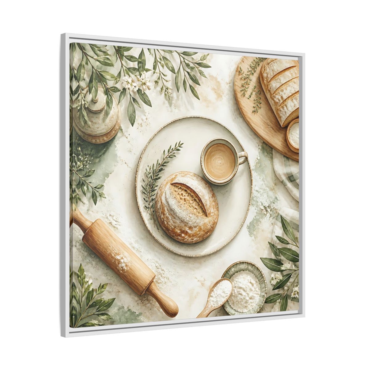 Side Mockup 25. Nature Rustic Bread Green And Brown shown as stretched canvas wall art