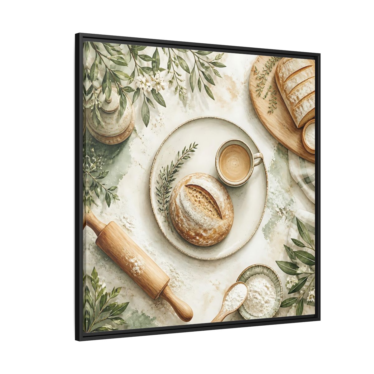 Side Mockup 6. Nature Rustic Bread Green And Brown shown as stretched canvas wall art