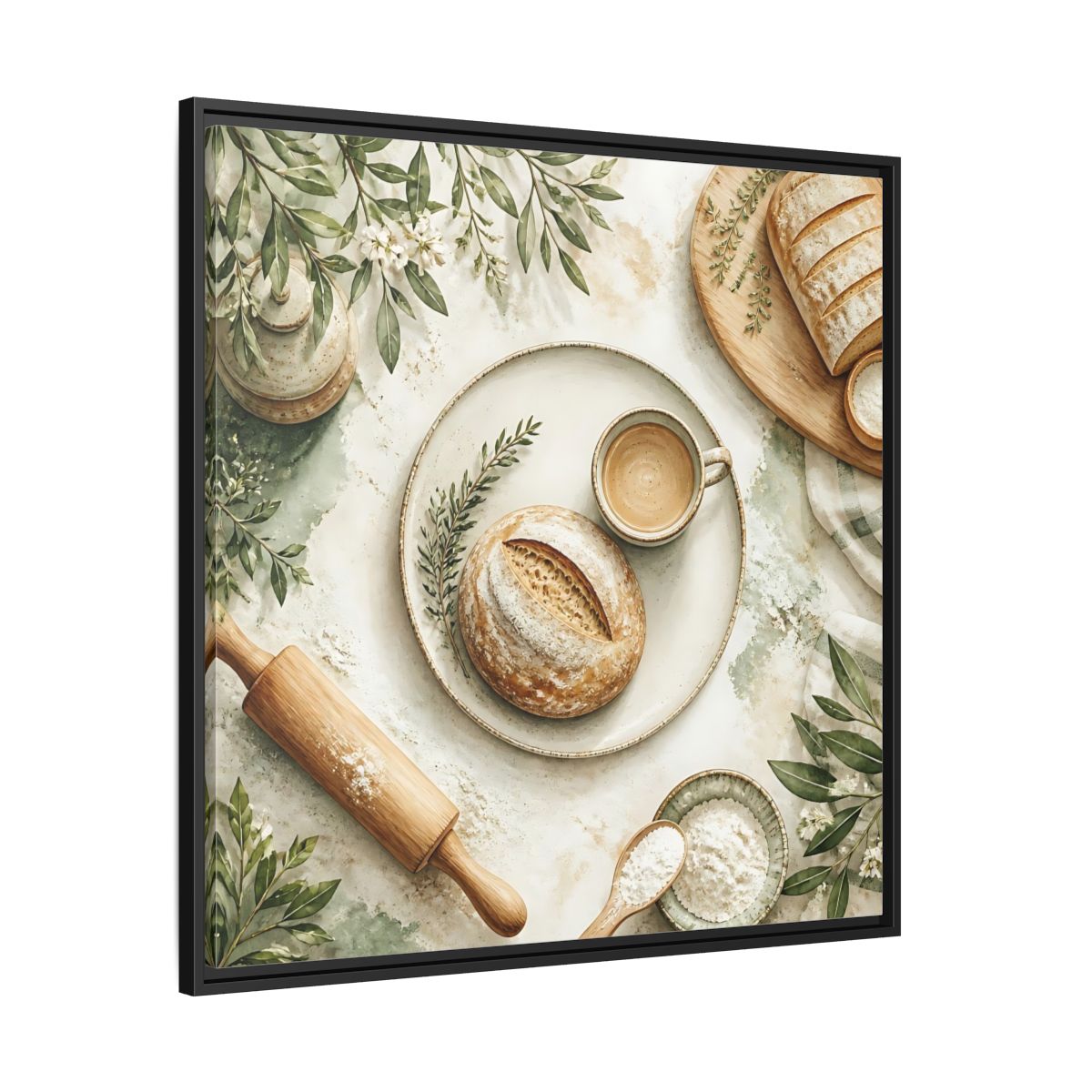 Side Mockup 30. Nature Rustic Bread Green And Brown shown as stretched canvas wall art