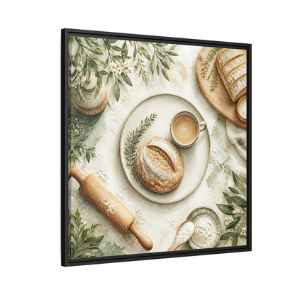 Side Mockup 9. Nature Rustic Bread Green And Brown shown as stretched canvas wall art