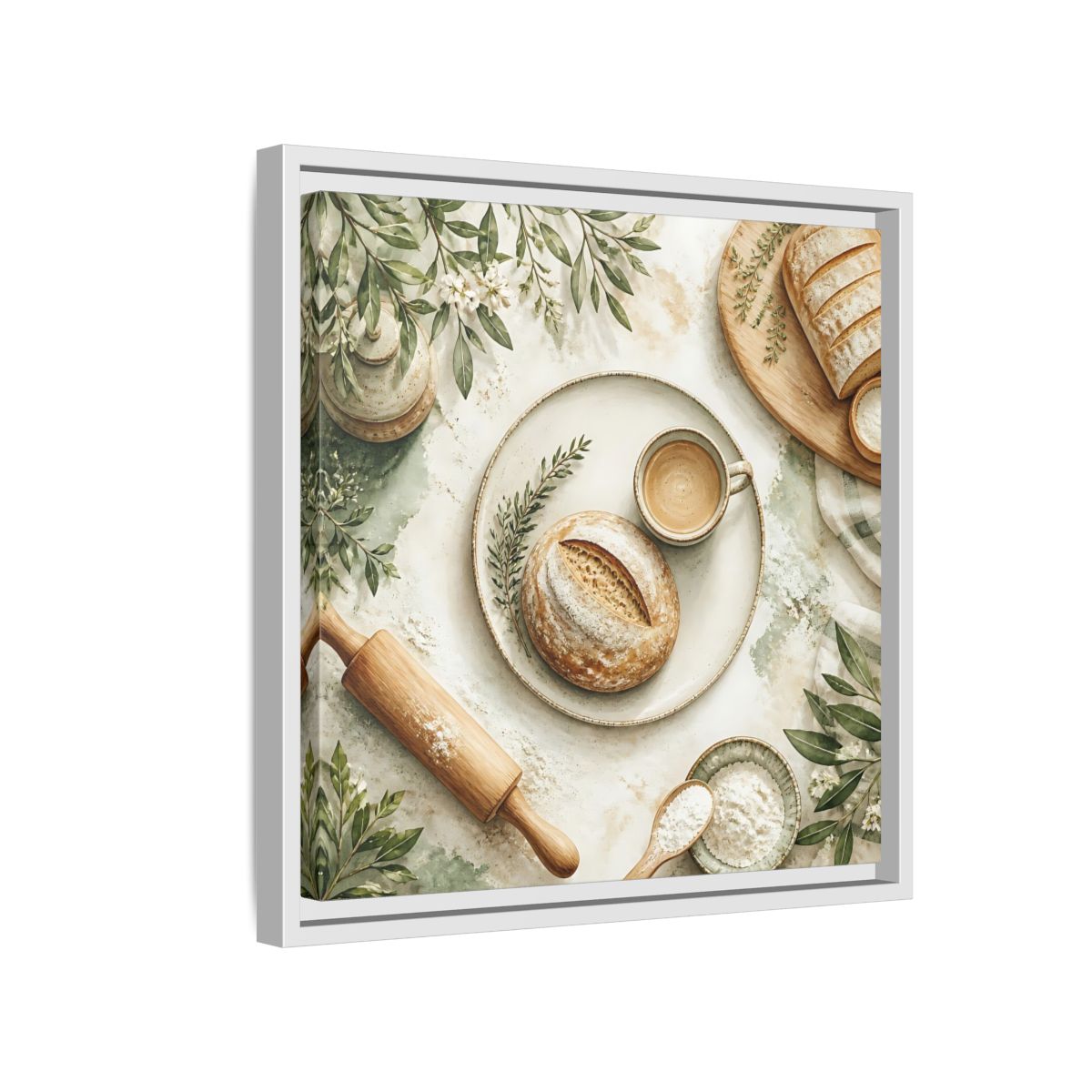 Side Mockup 13. Nature Rustic Bread Green And Brown shown as stretched canvas wall art