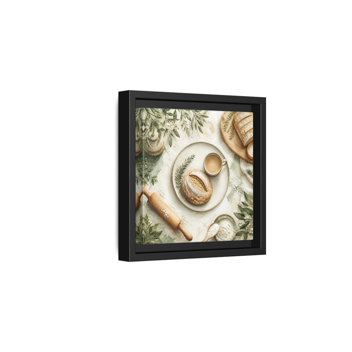Side Mockup 3. Nature Rustic Bread Green And Brown shown as stretched canvas wall art