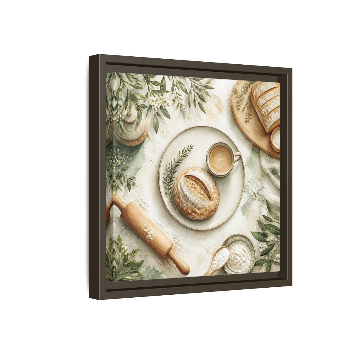 Side Mockup 17. Nature Rustic Bread Green And Brown shown as stretched canvas wall art