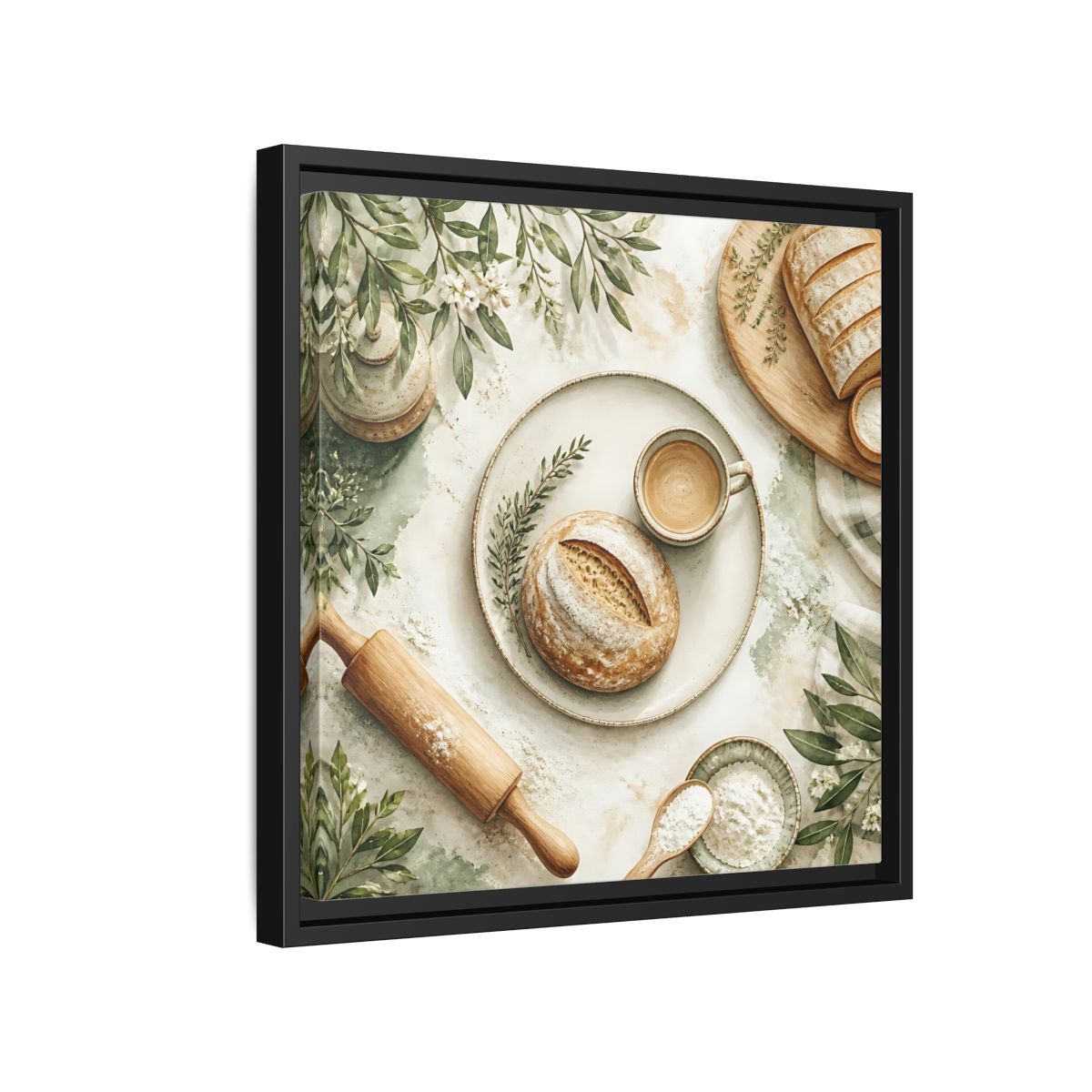 Side Mockup 15. Nature Rustic Bread Green And Brown shown as stretched canvas wall art