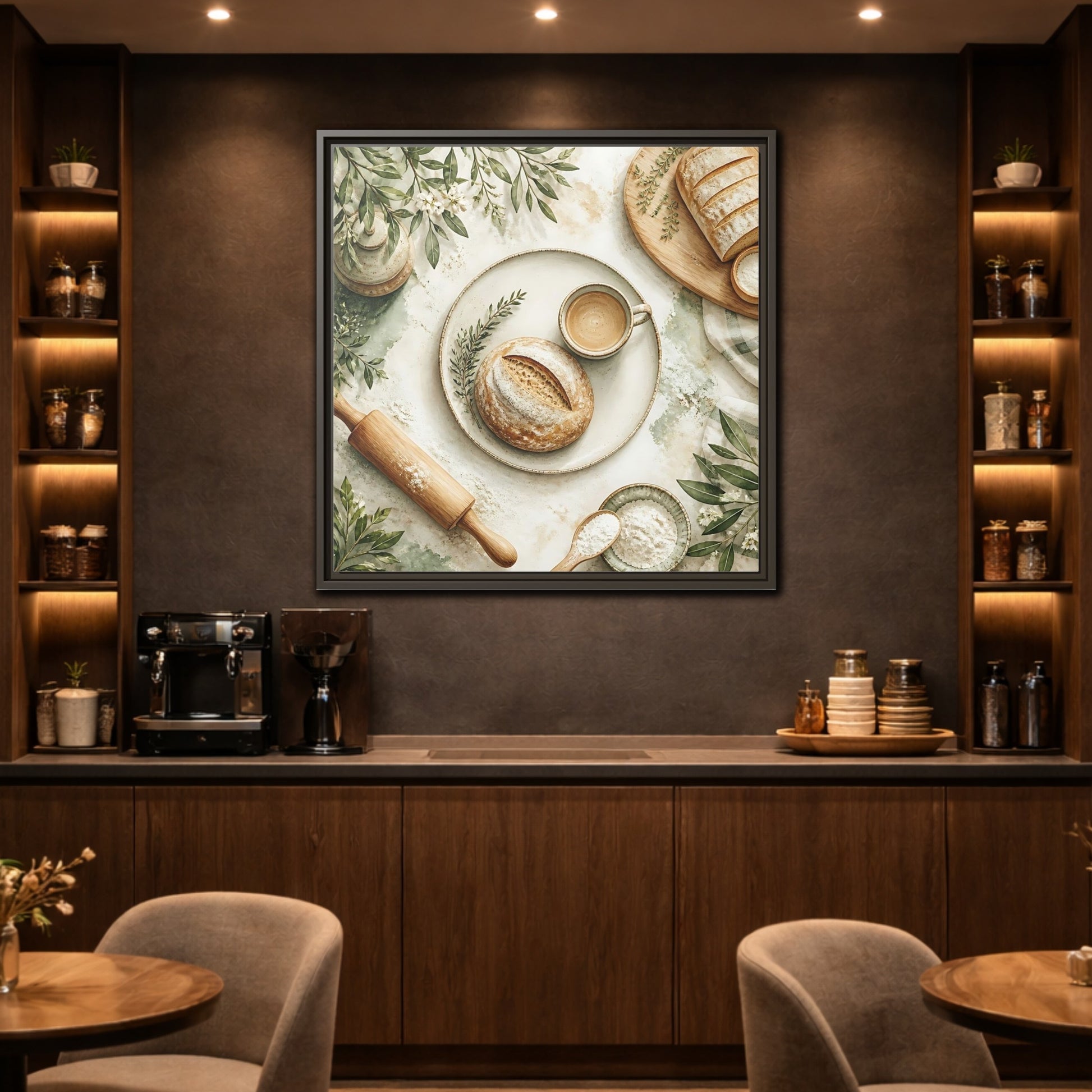 Mockup 2. Nature Rustic Bread Green And Brown shown as stretched canvas wall art