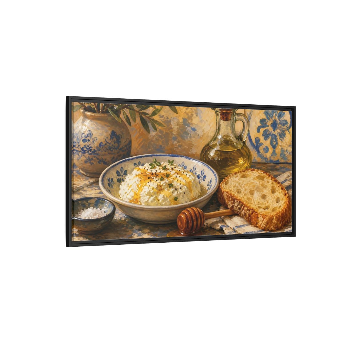 Side Mockup 5. Nature Rustic Food Yellow And Blue Food shown as framed canvas print