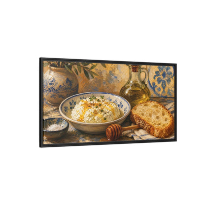 Side Mockup 5. Nature Rustic Food Yellow And Blue Food shown as framed canvas print