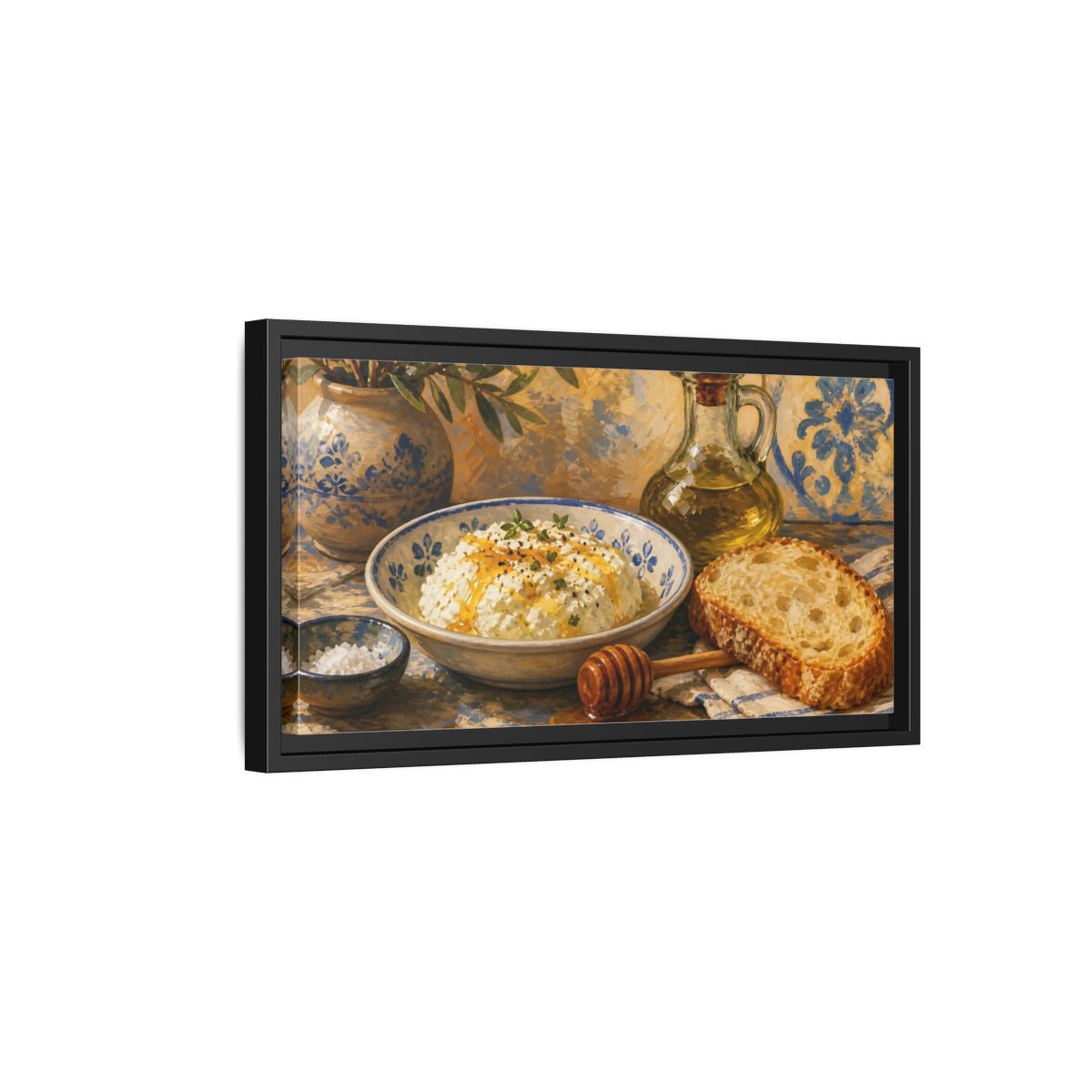 Side Mockup 8. Nature Rustic Food Yellow And Blue Food shown as framed canvas print