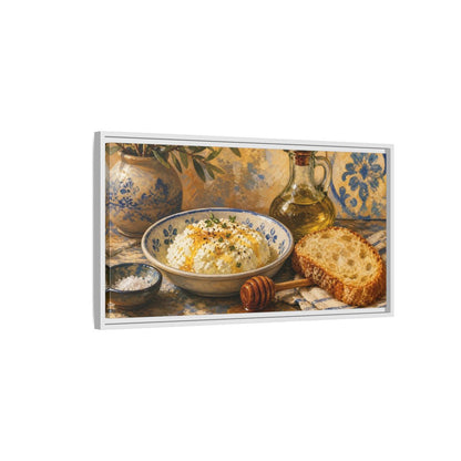 Side Mockup 1. Nature Rustic Food Yellow And Blue Food shown as framed canvas print