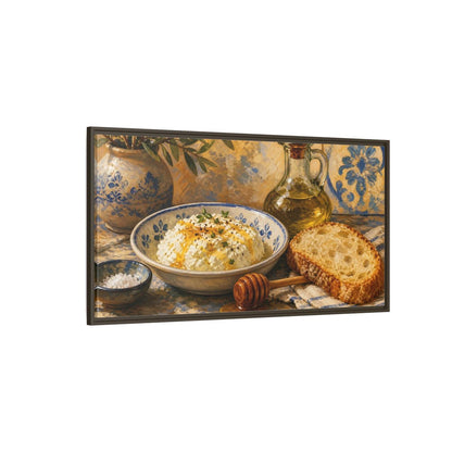 Side Mockup 4. Nature Rustic Food Yellow And Blue Food shown as framed canvas print