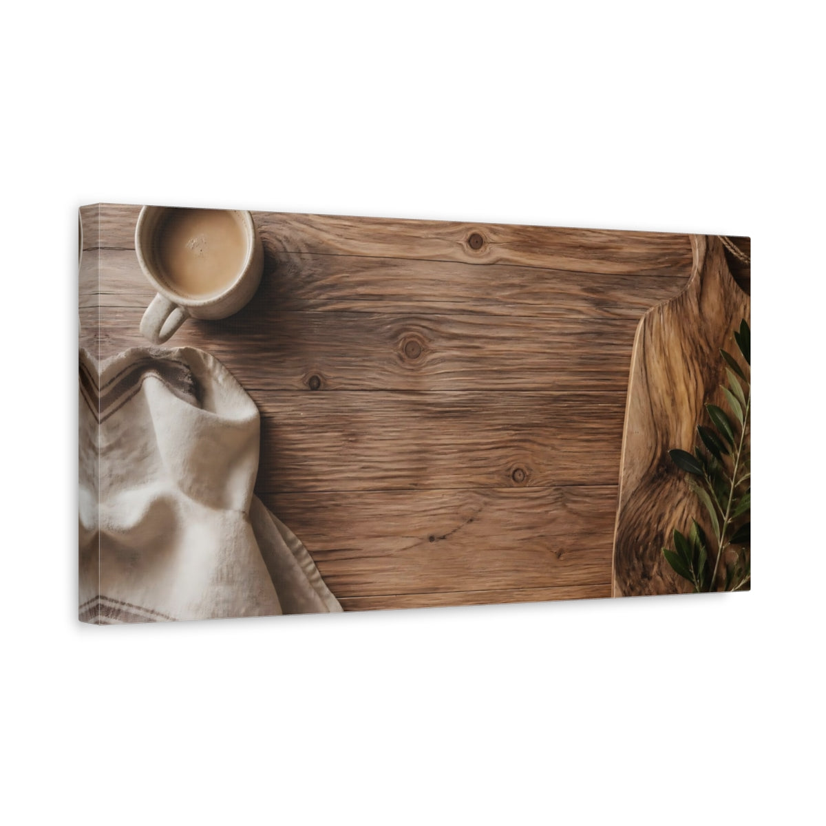 Side Mockup 3. Nature Rustic Tabletop Brown And Natural shown as canvas print