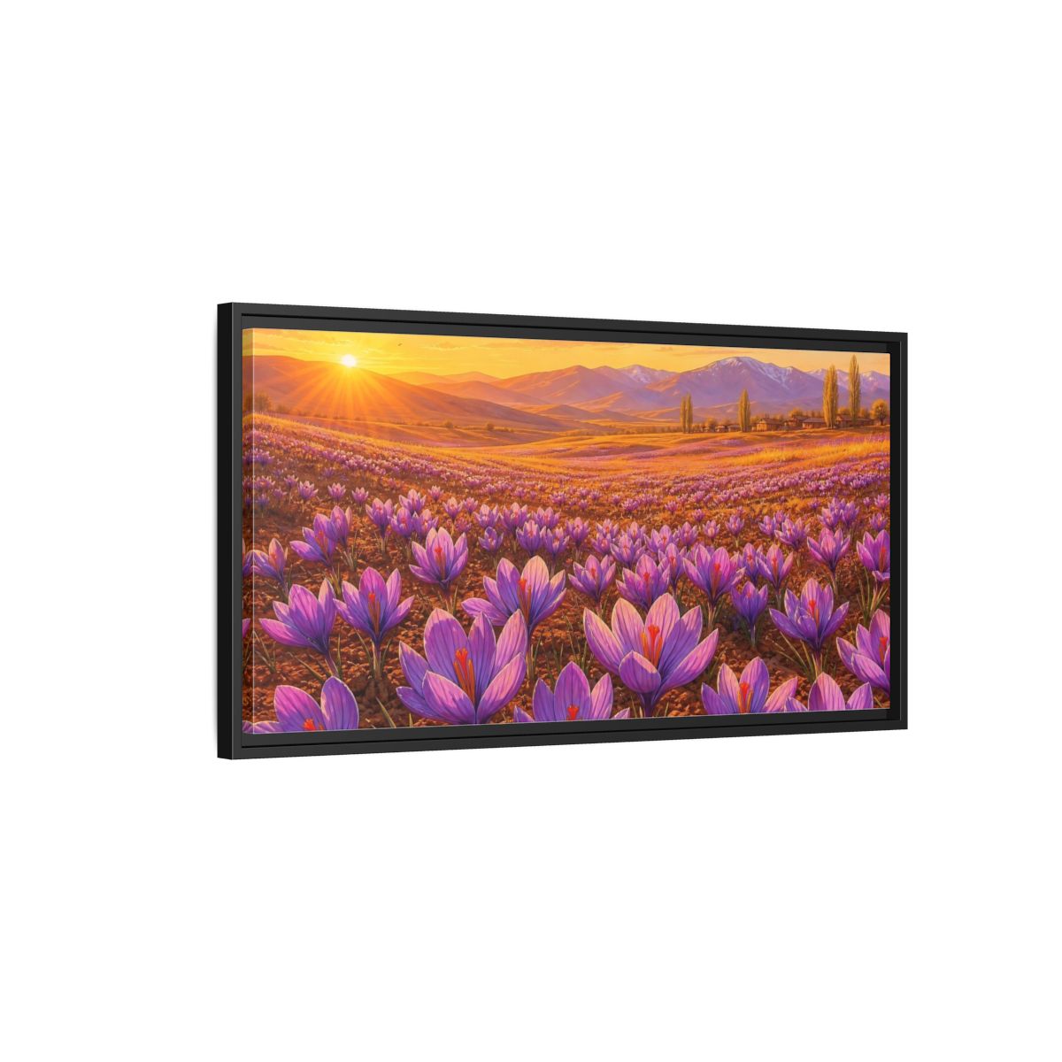 Side Mockup 2. Nature Saffron Flowers Purple Saffron Sunset shown as stretched canvas wall art