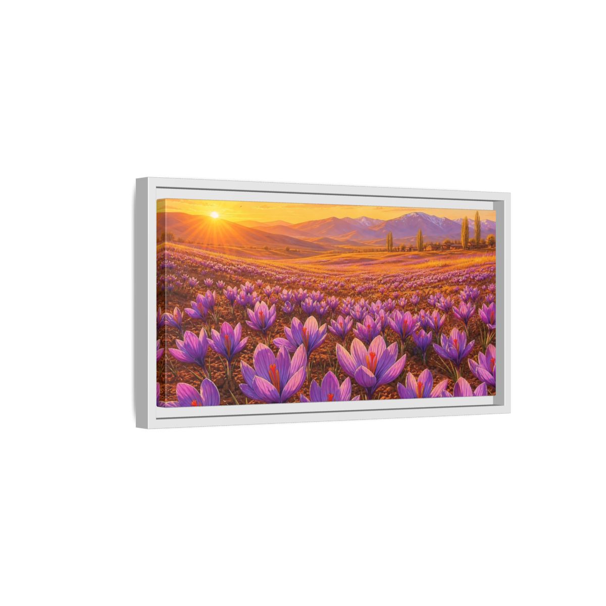 Side Mockup 6. Nature Saffron Flowers Purple Saffron Sunset shown as stretched canvas wall art