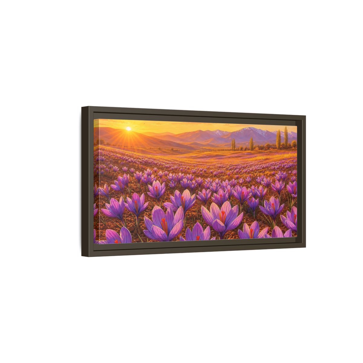 Side Mockup 7. Nature Saffron Flowers Purple Saffron Sunset shown as stretched canvas wall art