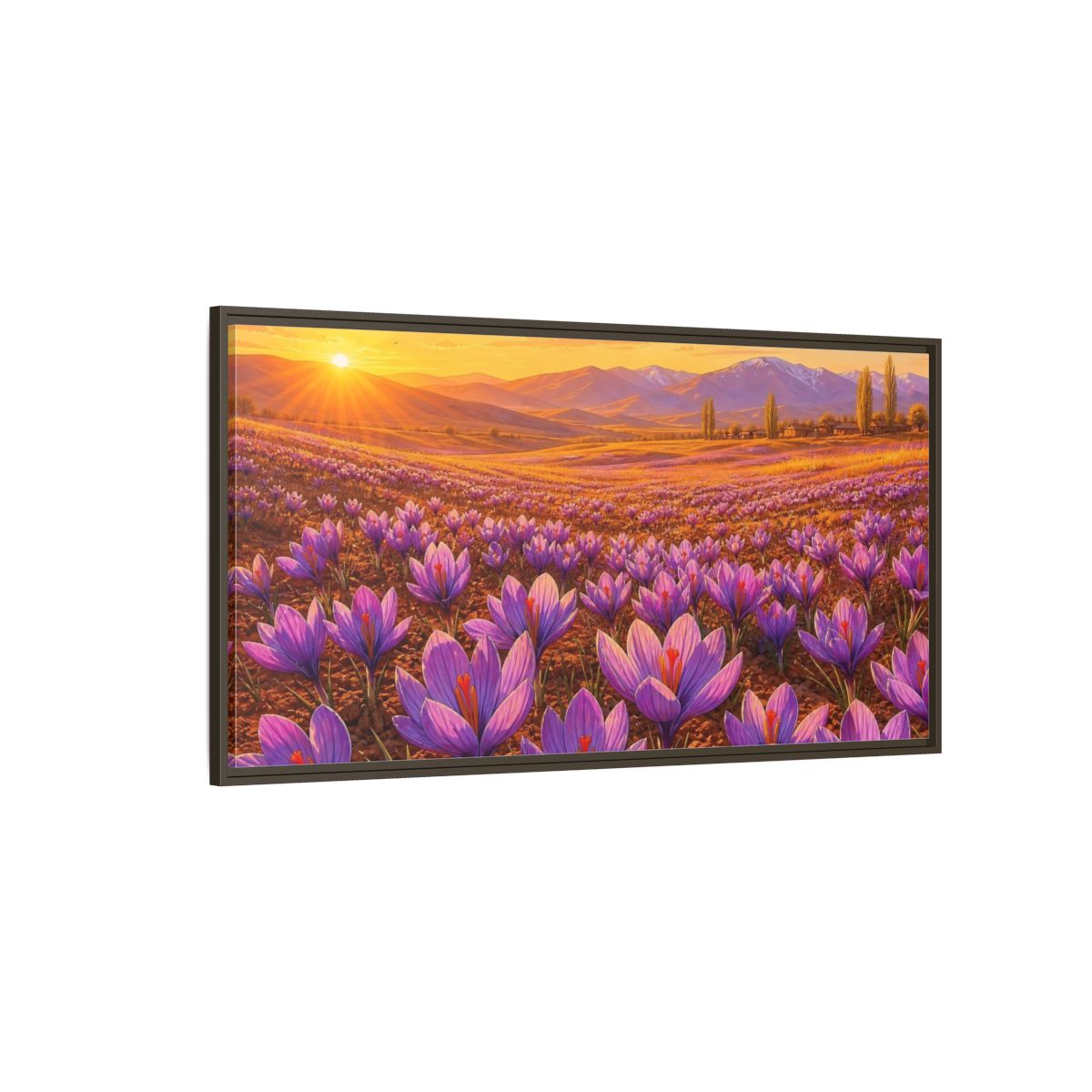 Side Mockup 4. Nature Saffron Flowers Purple Saffron Sunset shown as stretched canvas wall art