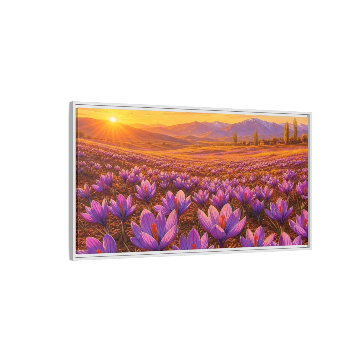 Side Mockup 3. Nature Saffron Flowers Purple Saffron Sunset shown as stretched canvas wall art
