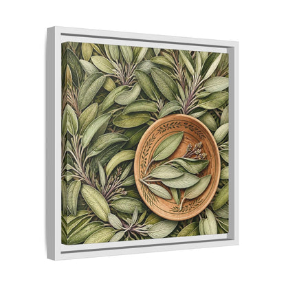 Side Mockup 28. Nature Sage Leaves Green And Brown shown as stretched canvas wall art