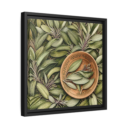Side Mockup 32. Nature Sage Leaves Green And Brown shown as stretched canvas wall art