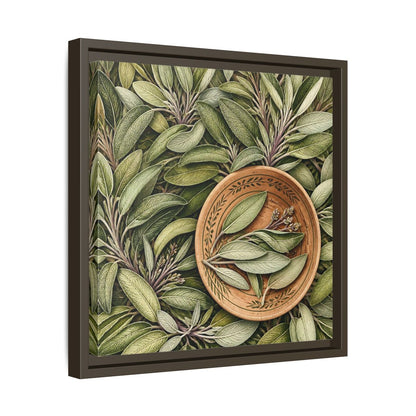 Side Mockup 29. Nature Sage Leaves Green And Brown shown as stretched canvas wall art