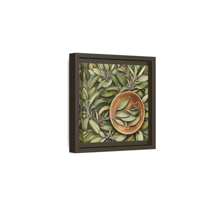 Side Mockup 2. Nature Sage Leaves Green And Brown shown as stretched canvas wall art