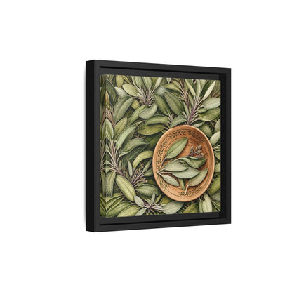 Side Mockup 21. Nature Sage Leaves Green And Brown shown as stretched canvas wall art