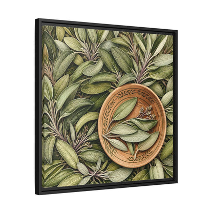 Side Mockup 31. Nature Sage Leaves Green And Brown shown as stretched canvas wall art