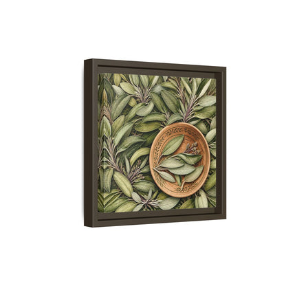 Side Mockup 20. Nature Sage Leaves Green And Brown shown as stretched canvas wall art