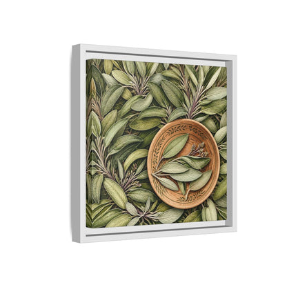 Side Mockup 16. Nature Sage Leaves Green And Brown shown as stretched canvas wall art